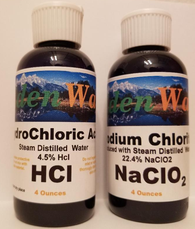 Water Purification & Disinfectant With Chlorite Solution Naclo2 + Hcl 4oz Each