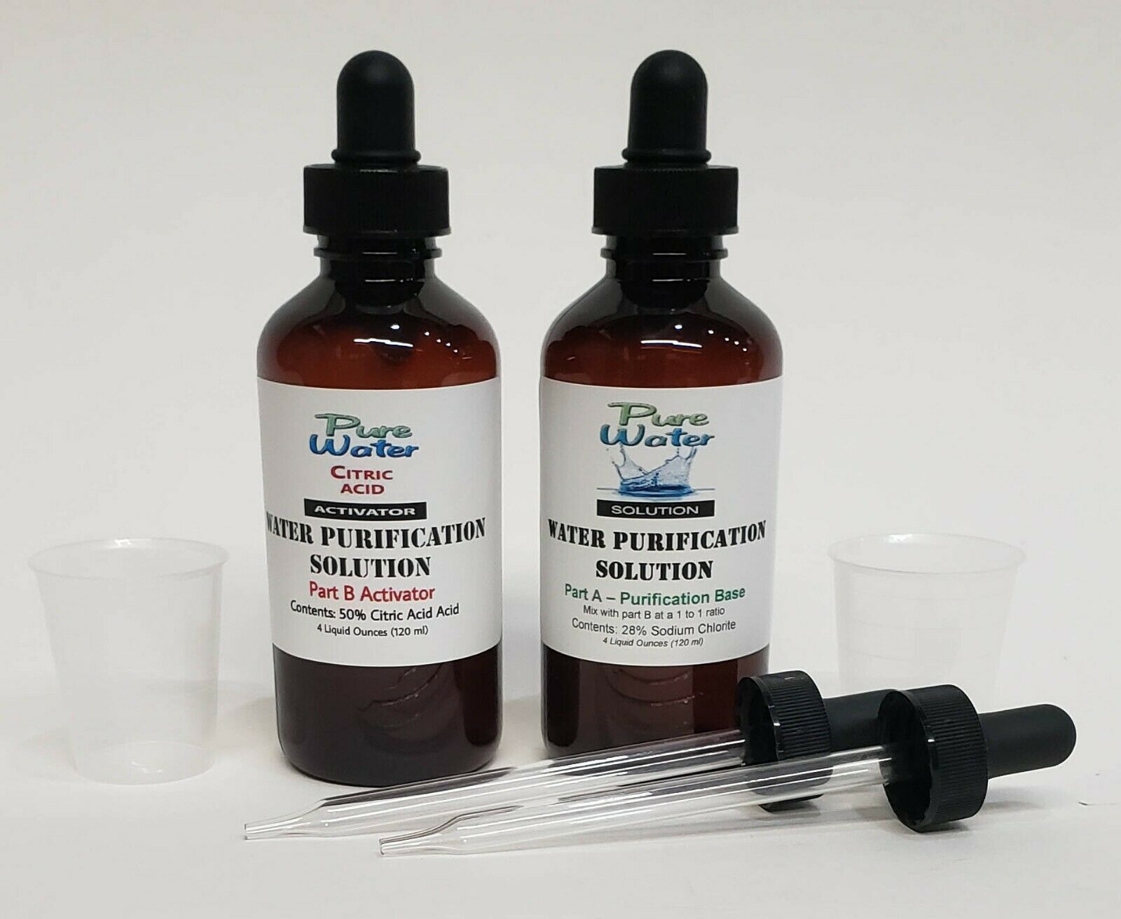 Water Purification Solution - Chlorite (naclo2) And Citric Acid 4 Oz Bottles
