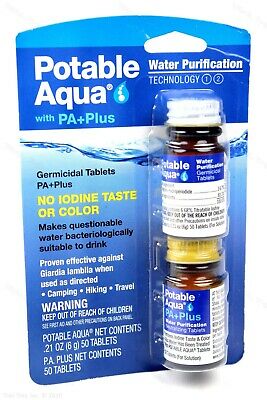 Potable Aqua Iodine Germicidal Water Purification W/ Pa+ Plus 50-tablets Of Each