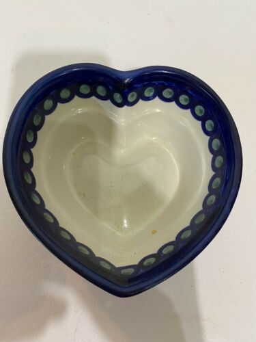 Boleslawiec Hand Made Poland 6” Heart Shape Ceramic Bowl Strawberry Design