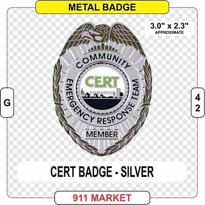 Cert Community Emergency First Responder Badge Silver Sar Fire Patch Rescue G 42